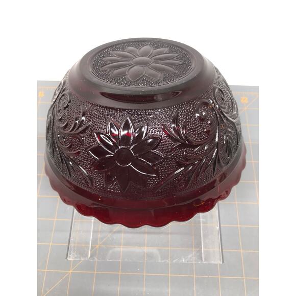 Vintage Anchor Hocking Ruby Red Glass Scalloped Bowl 8 1/4" USA - Picture 6 of 7